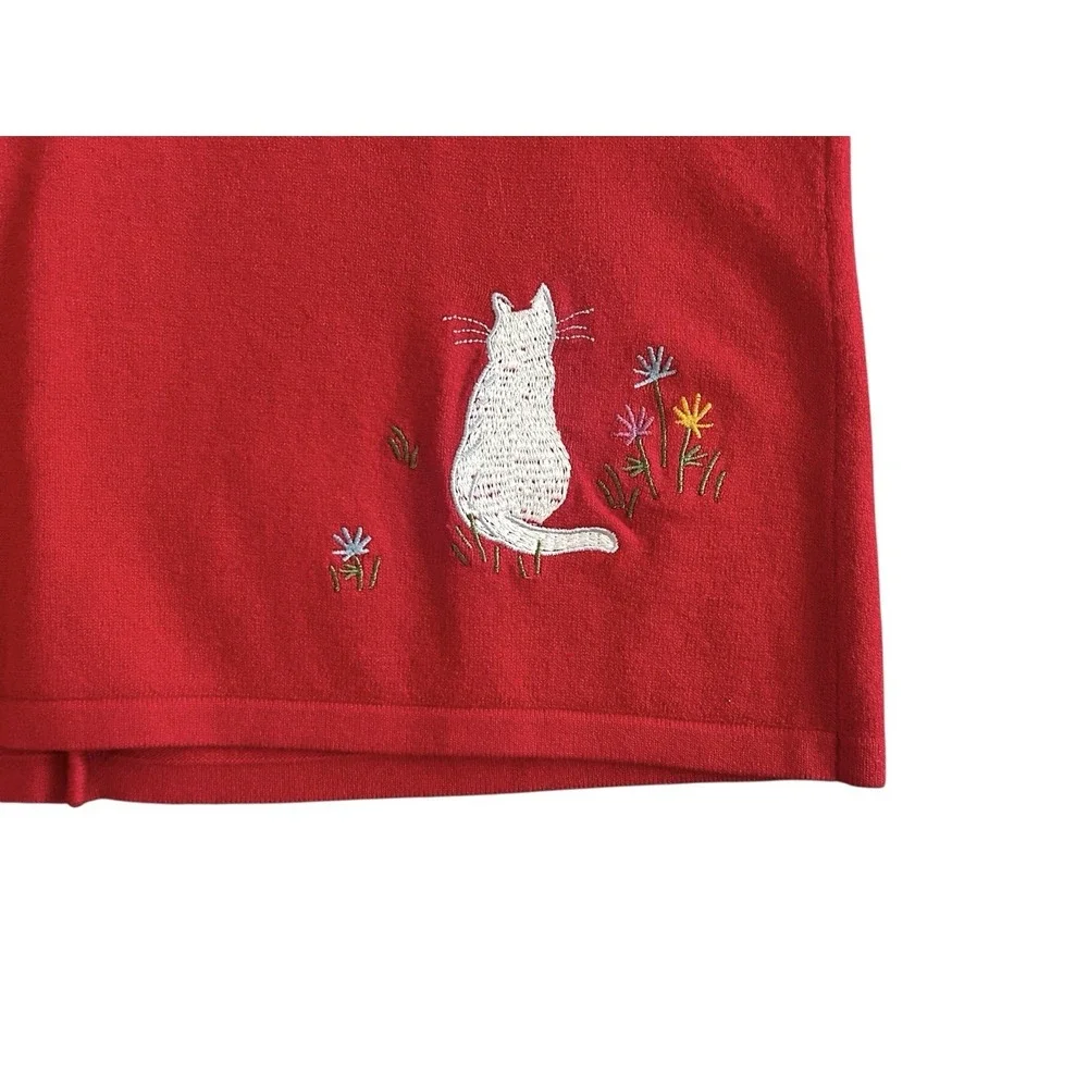 Vintage Northern Isles‎ Cardigan Sweater Red Embroidered Cats Whimsy Large